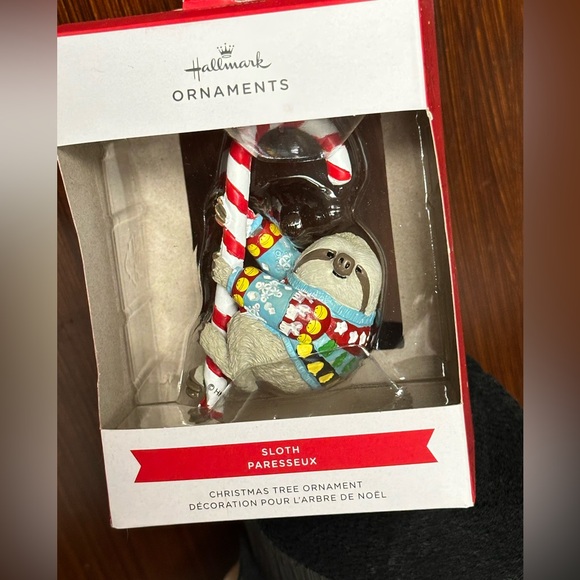 Hallmark Christmas Ornament Sloth figure wearing colorful sweater - Picture 1 of 8